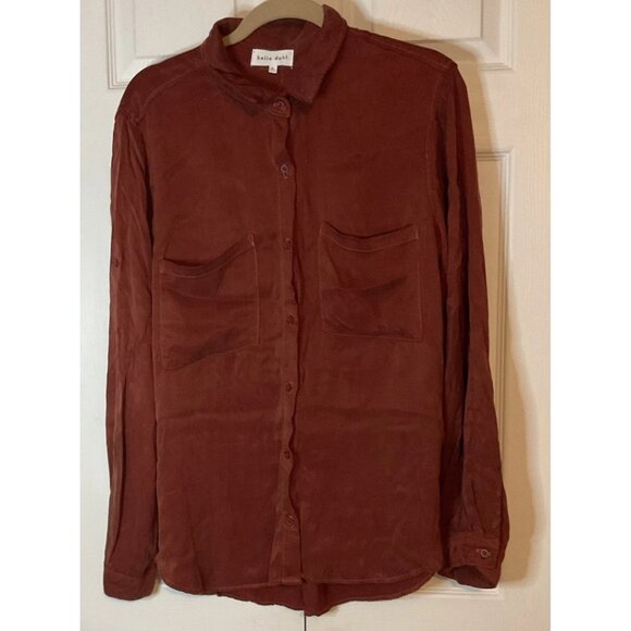 Bella Dahl Rust Red Brown Silky Button Down Long Sleeve Fall Top Blouse Size XL - Picture 1 of 4